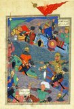 Miniature from a copy of Firdawsi’s Shah-nama. 'The Battle Between Kay Khusraw and the King of Makran'. The Shahnameh or Shah-nama (Persian: 'The Book of Kings') is an enormous poetic opus written by the Persian poet Ferdowsi around 1000 AD and is the national epic of the cultural sphere of Greater Persia. Consisting of some 60,000 verses, the Shahnameh tells the mythical and historical past of Iran from the creation of the world until the Islamic conquest of Persia in the 7th century. The work is of central importance in Persian culture, regarded as a literary masterpiece, and definitive of ethno-national cultural identity of Iran. It is also important to the contemporary adherents of Zoroastrianism, in that it traces the historical links between the beginnings of the religion with the death of the last Zoroastrian ruler of Persia during the Muslim conquest.