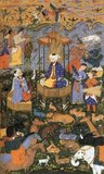 Late-16th-century illustration of a scene of the Shahnameh, showing King Solomon.<br/><br/>

Solomon was, according to the Hebrew Bible, a King of Israel and in the Qur'an, a Prophet, son of Dawood and known as Sulaiman. The biblical accounts identify Solomon as the son of David. The Hebrew Bible credits Solomon as the builder of the First Temple in Jerusalem, and portrays him as great in wisdom, wealth, and power, but ultimately as a king whose sin, including idolatry and turning away from God, leads to the kingdom being torn in two during the reign of his son Rehoboam. Solomon is the subject of many other later references and legends.