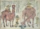 Japan: Camels and Musicians, woodblock painting by Utagawa Kuniyasu (1794-1832).