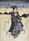 Japan: Woodblock print of a Japanese lady in kimono and geta, by Utagawa Kuniyoshi (1798-1861).